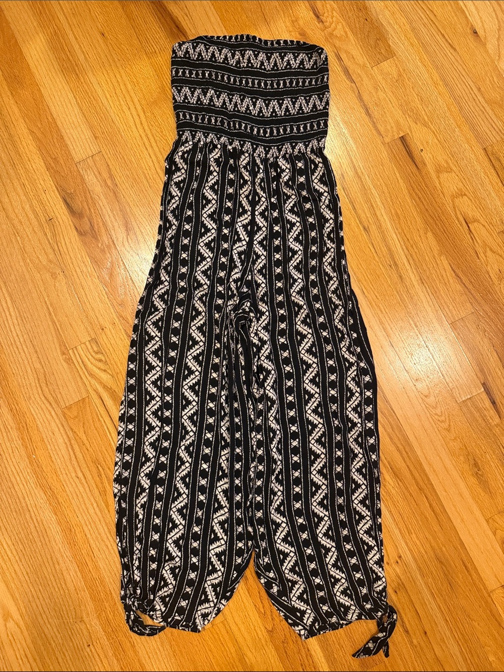 Urban Outfitters Black and White Strapless Printed Jumpsuit